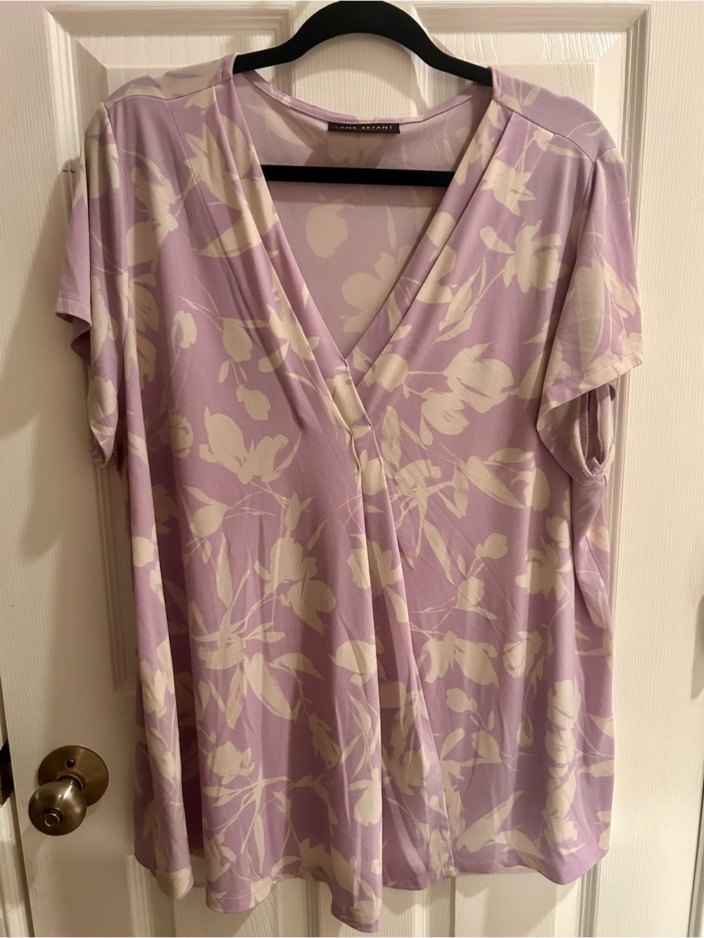 Lane Bryant Lavender and Cream Floral V-Neck Tunic